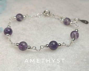 Pulsera de plata de ley con amatista de febrero personalizada