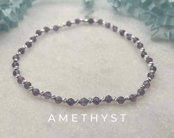 Pulsera de plata de ley con amatista de febrero personalizada
