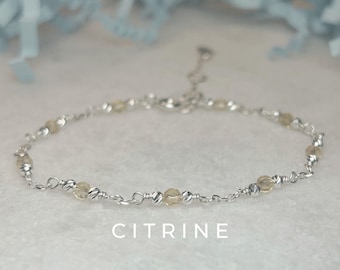 Pulsera de plata de ley personalizada con citrino, piedra natal de noviembre