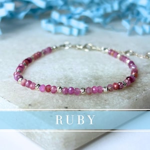Ruby July Birthstone Sterling Silver Engraved Bracelet