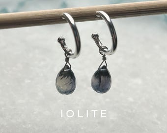 Iolite Drop Interchangeable Hoop Stud Earrings