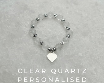 Anillo de plata de ley personalizado con cuarzo transparente, piedra natal de abril (abril).