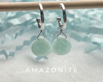 Amazonite Drop Interchangeable Hoop Stud Earrings