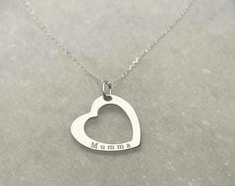 Collar de plata de ley con forma de corazón de mamá de 18 pulgadas personalizado