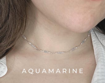 Collar de plata con aguamarina y piedra natal de marzo