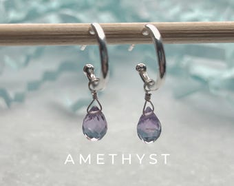 Amethyst Drop Interchangeable Hoop Stud Earrings