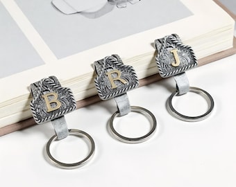 Porte-clés lettre cowboy fait main, clip initial en métal occidental de A à Z, porte-clés vintage vache, porte-clés style rodéo cadeau pour homme et femme