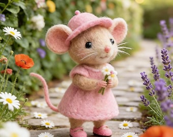 Handgefertigte Wollfilz-Maus-Verzierung, niedliche gefilzte Mausfigur, Weihnachten & Thanksgiving-Feiertagsgeschenk, gemütliches Wohndekor