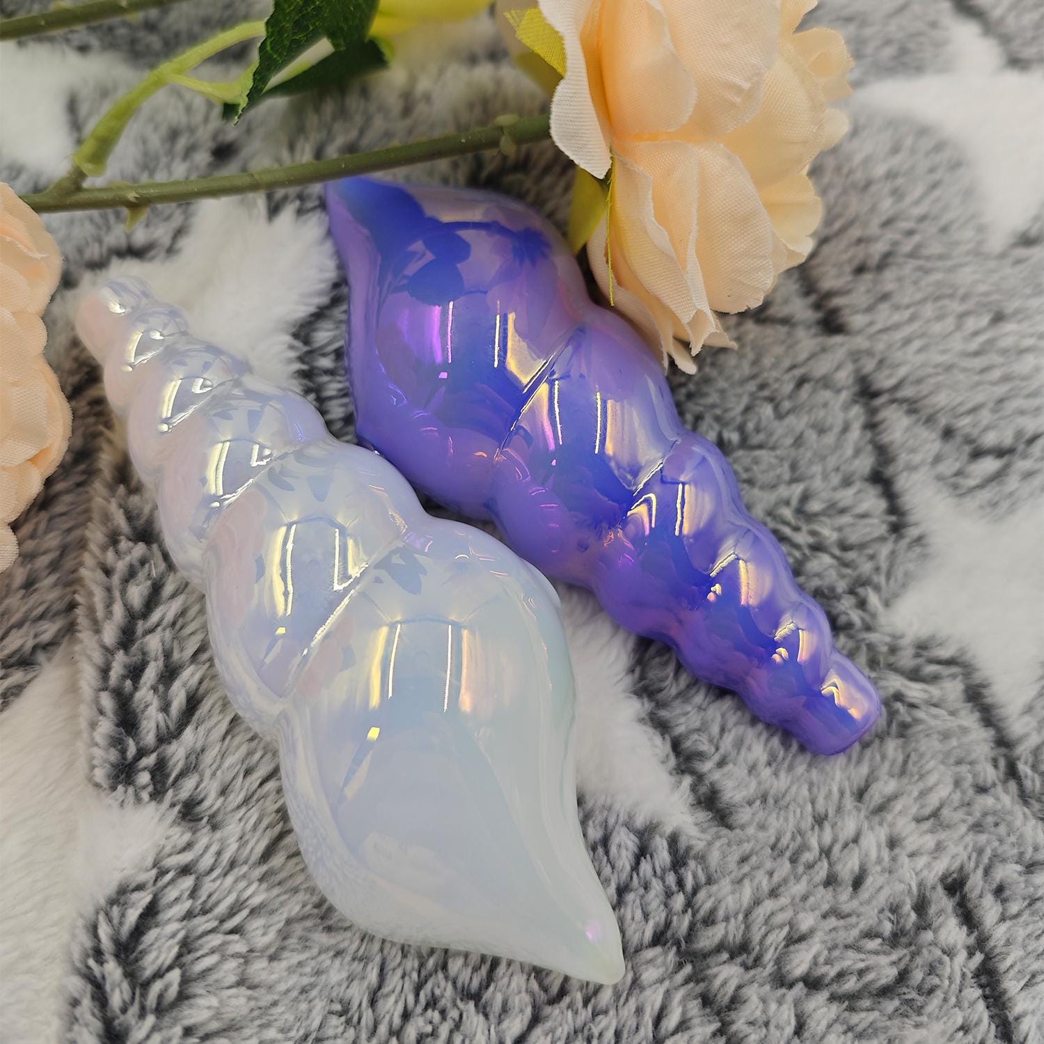 4.5'' Conch Glass Pipe Girly Unique Handmade Purple White Heady Spoon Pipe Hand Blown Glass Bowl Pipe Gift for Girls