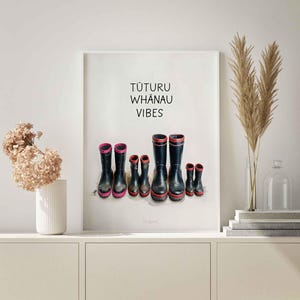 Whānau Vibes Gumboots - Printable Bilingual Māori Poster - Playful Modern Design - Maori Home Decor Wall Art - A1 A2 A3 A4