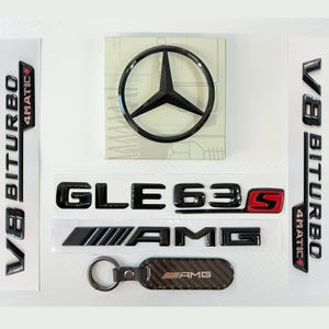 GLE63S V8 BITURBO Amg Badge Gloss Black Rear Emblem Logo and Keyring Boot Star Badge Emblem for Mercedes W167 SUV GLE 2020+