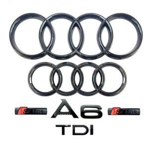 A6 2012-2018 TDI Quattro Rear Emblem S Line Boot Badge Front Grille Trunk Emblem Fender Black Logo Tailgate Wing for Audi C7 C7.5 Rings