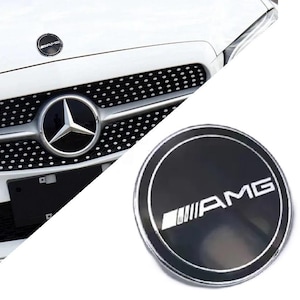 Mercedes AMG Bonnet Badge FLAT 57mm Affalterbach Front Emblem Hood Logo Black A C CLA Class W204 W205 W212 W221 C117