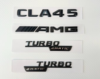 DCALU 3d Noir Mat CLA 45 Emblème De Voiture CLA45 Lettre Arrière Du Coffre De Voiture Mot Embblema Badge Autocollant Auto Turbo Logo Ajustement For Mercedes Fit For Benz AMG Lettres D'emblème