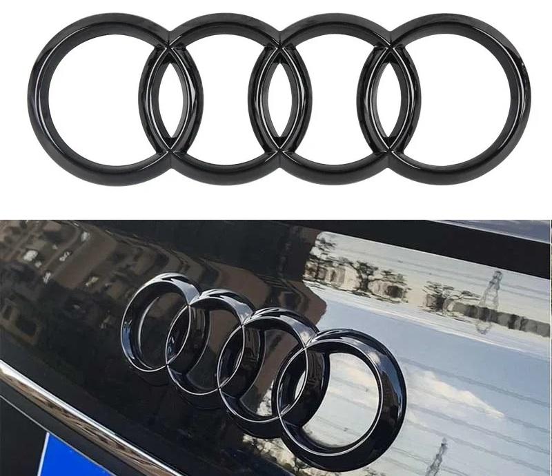 Insignia de maletero Rings de 192 mm, emblema para maletero, pegatina trasera, logotipo negro brillante, insignia plana para portón trasero para Audi Rings A1, A3, S3, A4, A5, S5 TT