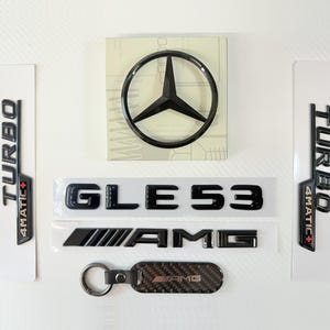 GLE53 TURBO 4matic+ Amg Badge Gloss Black Rear Emblem Logo and Keyring Boot Star Trunk Dechrome Emblem for Mercedes W167 V167 SUV GLE 2020+