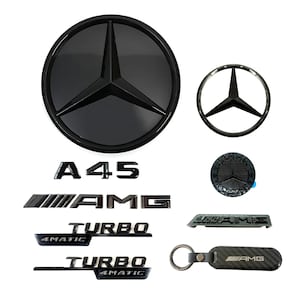 A45 AMG Badge Turbo 4 Matic Emblem Mercedes Gloss Black AMG Side Fender Wing Badge Rear Emblem Tailgate Logo A Class W176 A45s 2013-2018