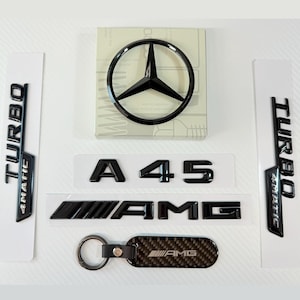 A45 AMG Badge Turbo 4 Matic Emblem Mercedes Gloss Black AMG Side Fender Wing Badge Rear Emblem Tailgate Logo A Class W176 2013-2018