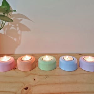Rainbow Tea Light Candle Holders: Handcrafted Reclaimed Pine, Set of 5