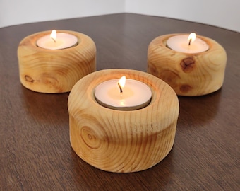 Reclaimed Wood Tea Light Candle Holder, Rustic Decor, Choose Your Finish