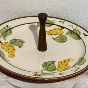 Vintage Stangl Pottery Hand Painted Golden Grape Wood Handled Serving Plate Dish