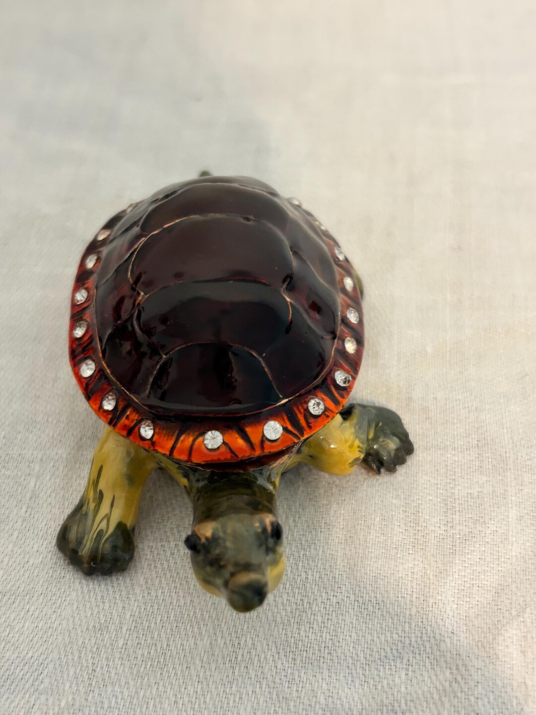 Box Turtle Shell Decorations Brass Enameled Turtle Trinket Box W/rhinestones Hinged Shell Enamel - Etsy