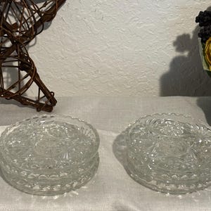 Set 6 vintage Anchor Hocking Early American Prescut glass coaster, likely from the 1960s.  Star of David pattern