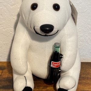Coca Cola Plush Collection White Plush Polar Bear Holding Coke Bottle 1993 VG