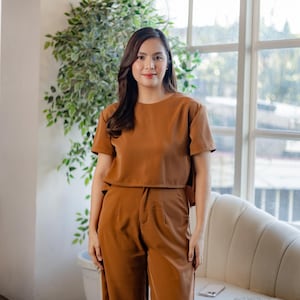 Crop Top Pant Set Casual Office Wear to Work Attire Mom Fashion Style Outfit Plus Size Clothing Set Elegant Summer Outfit Matching Set Two