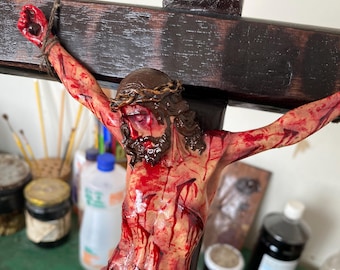 Realistic Crucifix - The Passion of the Christ 19.7 in - Hand Carved Black