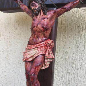 Crucifijo realista de Cristo Herido, Cruz Negra, Cruz de Pared, Altar del Hogar, Cruz Grande, 125 cm