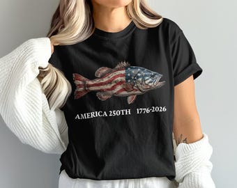 America 250th Bass Fish PNG, Patriotic Fishing Shirt Design, USA 1776 2026 Digital Download, Fourth of July PNG