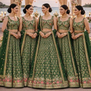 Conjunto de lehenga choli de georgette verde para mujer: traje de boda indio con bordado de lentejuelas