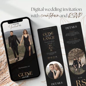 Invitación de boda digital con temporizador de cuenta regresiva y confirmación de asistencia con seguimiento: plantilla de Canva editable para tu día especial