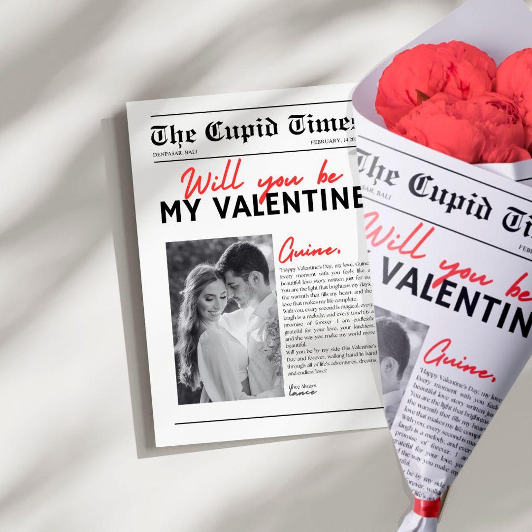 Will You Be My Valentine Newspaper Template With Photo, Personalized ...