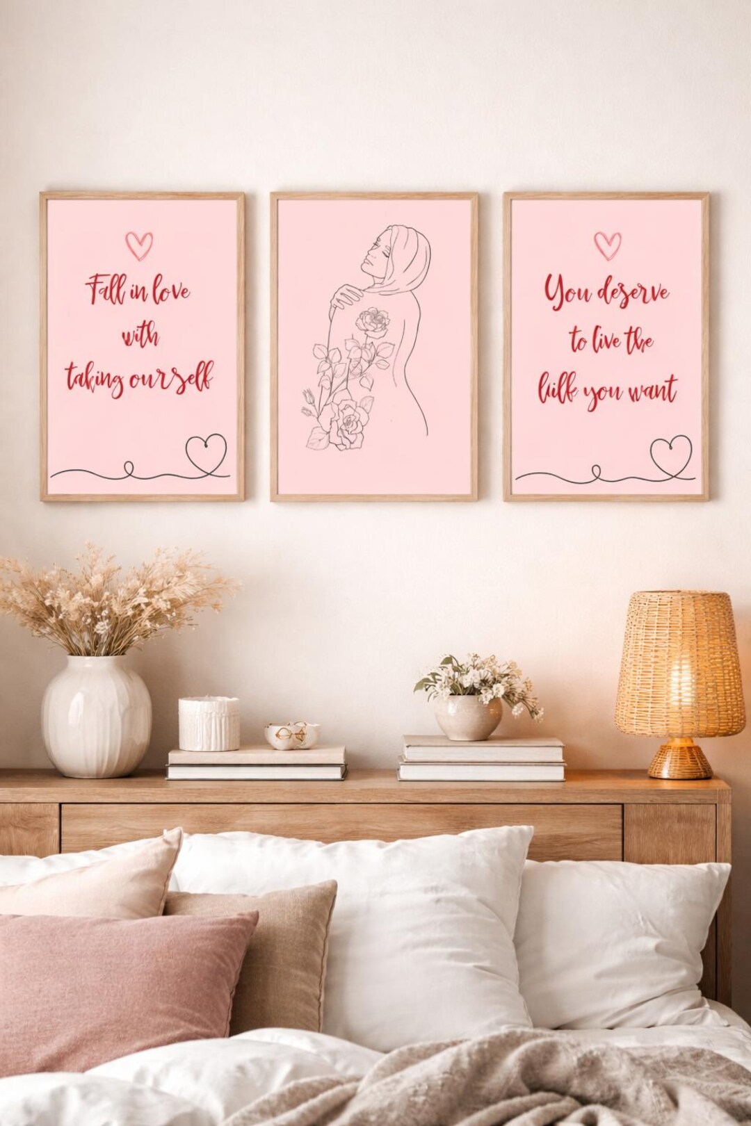 Self Love Wall Art Set of 3 – Pink Minimalist Prints - Etsy
