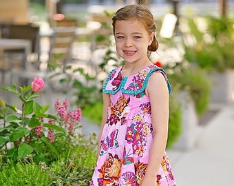 Syracuse Dress PDF Sewing Pattern, including sizes 0 - 14 years, Girls Dress Pattern, Oversized Collar, Long Sleeve, Sleeveless