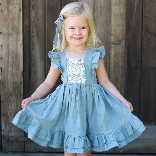 Bellevue Dress PDF Sewing Pattern, including sizes 12 months - 14 years, Girls Dress Pattern, Flutter Sleeves