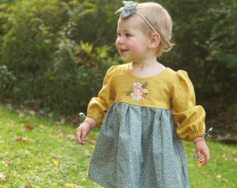 Jasper Baby Dress and Tunic PDF Sewing Pattern, including sizes Newborn - 4 years, Baby Dress, Baby Tunic, Long Sleeve, Flounce Sleeve