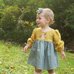 Jasper Baby Dress and Tunic PDF Sewing Pattern, including sizes Newborn - 4 years, Baby Dress, Baby Tunic, Long Sleeve, Flounce Sleeve