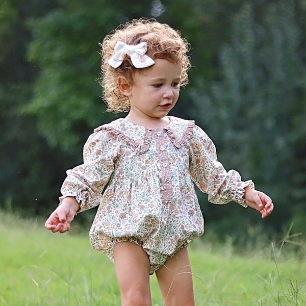 Edina Baby Romper PDF Sewing Pattern, including sizes Newborn - 4 years, Baby Romper, Long Puff Sleeve, Short Puff Sleeve, Collar