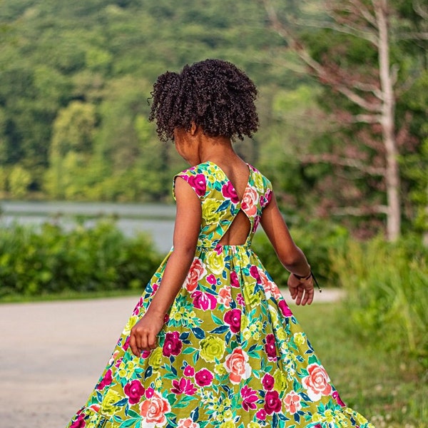 Destin robe patron de couture PDF, y compris les tailles 12 mois-14 ans, patron de robe pour fillettes, robe d'été, robe longue, patron de robe à plusieurs niveaux