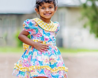 Canberra Dress PDF Sewing Pattern, including sizes 12 months - 14 years, Girls Dress Pattern, Short Puff Sleeve, Long Bishop Sleeve, Collar