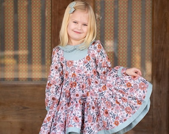 Liberty Dress PDF Sewing Pattern, including sizes 12 months - 14 years, Long Sleeve Dress, Short Puff Sleeve, Girls Dress Pattern