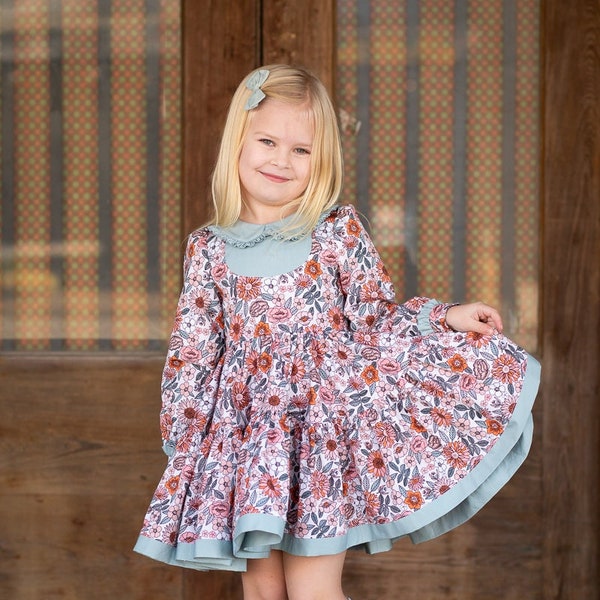 Liberty Dress PDF Sewing Pattern, including sizes 12 months - 14 years, Long Sleeve Dress, Short Puff Sleeve, Girls Dress Pattern