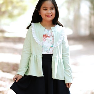 Tacoma Cardigan PDF Sewing Pattern for knit fabrics, including sizes 12 months 14 years, Girls Cardigan Pattern image 9