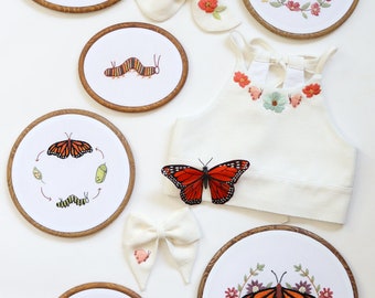 Papillon Hand Embroidery PDF Pattern, Featuring Multiple Butterfly and Bug Embroidery Designs, Butterfly Embroidery, Caterpillar Embroidery