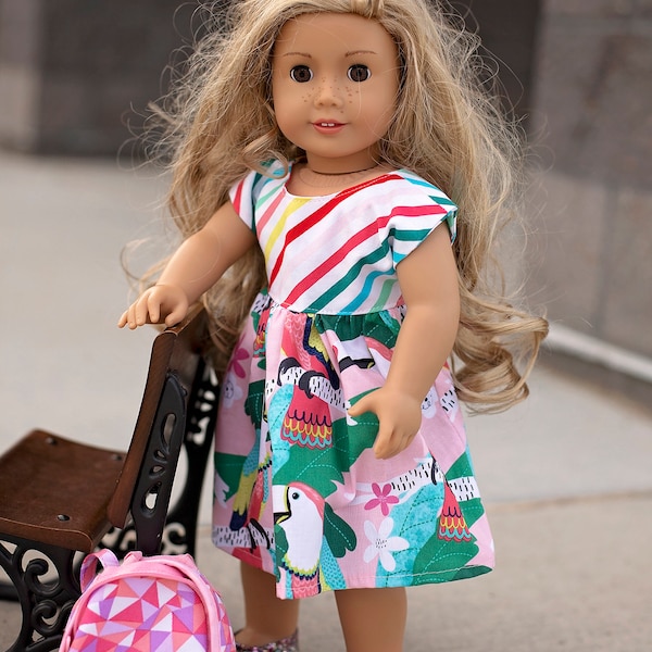 Lorne Doll Dress PDF Sewing Pattern, including doll sizes 15" and 18", Doll Dress Pattern