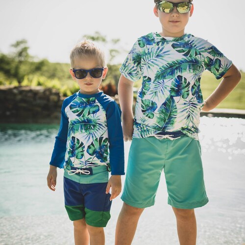 Menton Rash Guard & Swim Shorts PDF Sewing Pattern, including sizes 12 months - 14 years, Boys Pattern