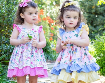 Katy Dress PDF Sewing Pattern, including sizes 12 months - 14 years, Girls Dress Pattern, Double Layer Skirt